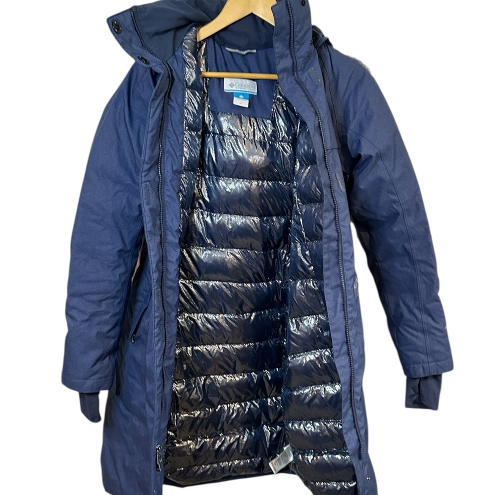 Columbia Women's Flurry Run Long Omni Heat Blue Jacket Coat Hooded Parka - Picture 2 of 10